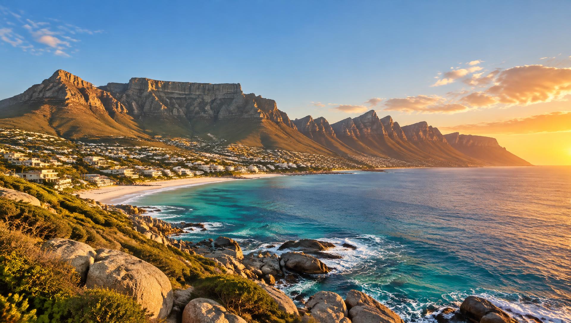 Table Mountain and the Atlantic coast at golden hour